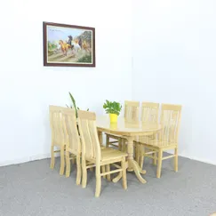 Bộ Bàn Ăn Oval Gỗ Sồi 6 Ghế Màu Tự Nhiên Bộ Bàn Ăn Oval Gỗ Sồi 6 Ghế Màu Tự Nhiên