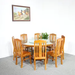 Bộ Bàn Ăn Tròn Mâm Xoay Kính Gỗ Sồi 8 Ghế Màu Cánh Gián Giá Rẻ Bộ Bàn Ăn Tròn Mâm Xoay Kính Gỗ Sồi 8 Ghế Màu Cánh Gián Giá Rẻ