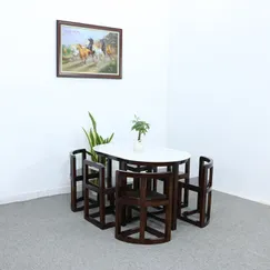 Bộ Bàn Ghế Ăn Thông Minh Xếp Gọn Gỗ Sồi Nga 6 Ghế Màu Nâu Mặt Đá Oval Tự Nhiên Bộ Bàn Ghế Ăn Thông Minh Xếp Gọn Gỗ Sồi Nga 6 Ghế Màu Nâu Mặt Đá Oval Tự Nhiên