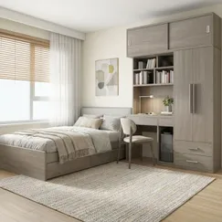 Bộ Giường Tủ Phòng Ngủ Giá Rẻ Màu Xám Hiện Đại Chất Lượng Cao 