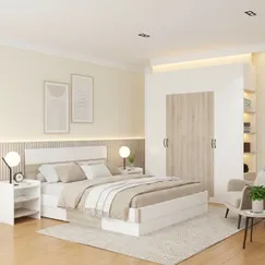 Bộ Giường Tủ Phòng Ngủ Gỗ Công Nghiệp Màu Trắng Đẹp Tinh Tế 