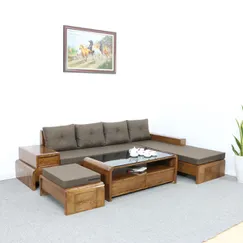 Bộ Sofa Gỗ Sồi Tự Nhiên Màu Óc Chó Có Nệm Hiện Đại Giá Rẻ Bộ Sofa Gỗ Sồi Tự Nhiên Màu Óc Chó Có Nệm Hiện Đại Giá Rẻ