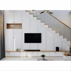 Gầm Cầu Thang Đẹp Phòng Khách Kết Hợp Tủ Tivi Gỗ Mdf Sơn Trắng 2K Gầm Cầu Thang Đẹp Phòng Khách Kết Hợp Tủ Tivi Gỗ Mdf Sơn Trắng 2K