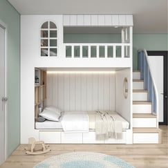 Giường 2 Tầng Gỗ Công Nghiệp Bền Bỉ Với Tông Màu Trắng Hiện Đại 