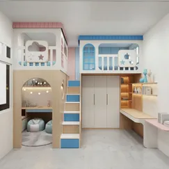 Giường Ngủ 2 Tầng Cho Bé Kết Hợp Bàn Học Và Tủ Quần Áo Tiện Dụng 