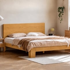 Giường Ngủ Gỗ Cao Su Ghép Phủ Veneer Sồi Mỹ Hiện Đại Tối Giản