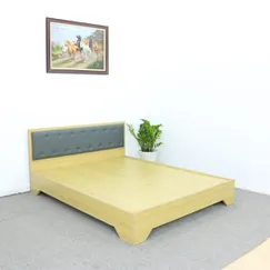 Mẫu Giường Gỗ MDF Đẹp Chân Cao Đầu Nệm Xanh Đậm