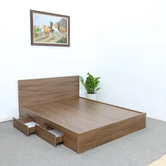Giường Ngủ Hộc Kéo Gỗ Mdf Melamine Màu Óc Chó Đẹp Giá Rẻ