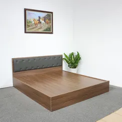 Mẫu Giường Đẹp Hiện Đại Gỗ MDF Melamine Màu Óc Chó Có Đầu Nệm Xanh Đen Mẫu Giường Đẹp Hiện Đại Gỗ MDF Melamine Màu Óc Chó Có Đầu Nệm Xanh Đen