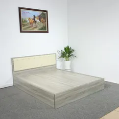 Giường Ngủ Thấp Kiểu Nhật Gỗ MDF Melamine Màu Xám Vân Gỗ Có Đầu Nệm Kem Đẹp Hiện Đại Giường Ngủ Thấp Kiểu Nhật Gỗ MDF Melamine Màu Xám Vân Gỗ Có Đầu Nệm Kem Đẹp Hiện Đại