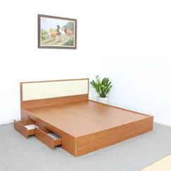 Giường MDF 1m6 Màu Xoan Đào Có Hộc Kéo + Đầu Nệm Kem Đẹp Giường MDF 1m6 Màu Xoan Đào Có Hộc Kéo + Đầu Nệm Kem Đẹp