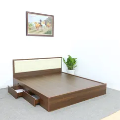 Mẫu Giường Ngủ Có Ngăn Kéo Gỗ MDF Melamine Màu Nâu + Đầu Nệm Kem Đẹp Mẫu Giường Ngủ Có Ngăn Kéo Gỗ MDF Melamine Màu Nâu + Đầu Nệm Kem Đẹp