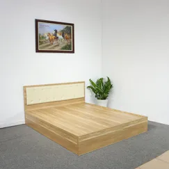 Giường Ngủ Gỗ Giá Rẻ Màu Vân Gỗ Vàng Sọc Gỗ MDF Melamine Có Đầu Nệm Đen Đẹp Giường Ngủ Gỗ Giá Rẻ Màu Vân Gỗ Vàng Sọc Gỗ MDF Melamine Có Đầu Nệm Đen Đẹp