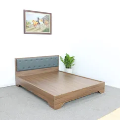 Giường Ngủ Chân Cao Gỗ MDF Melamine Màu Óc Chó Đầu Nệm Đen Đẹp Giá Rẻ