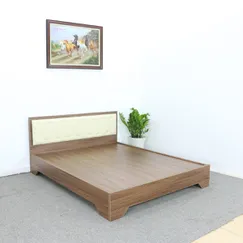 Giường Ngủ Gỗ Công Nghiệp Màu Óc Chó MDF Phủ Melamine Bọc Nệm Chân Cao
