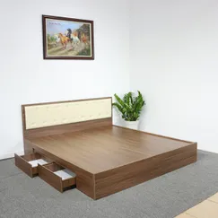 Giường Ngủ Có Đầu Nệm Gỗ MDF Phủ Melamine Ngăn Kéo Màu Óc Chó