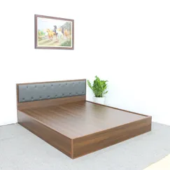 Giường Ngủ Gỗ Công Nghiệp MDF Melamine Màu Nâu Đầu Nệm Đen Hiện Đại Đẹp