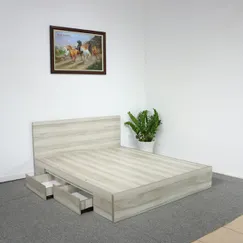 Giường Gỗ Công Nghiệp 1m6 Giá Rẻ Màu Xám Nhạt Vân Gỗ Có Hộc Kéo Giường Gỗ Công Nghiệp 1m6 Giá Rẻ Màu Xám Nhạt Vân Gỗ Có Hộc Kéo