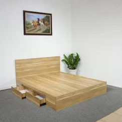 Giường Có Ngăn Kéo Gỗ MDF Phủ Melamine Màu Vàng Sọc Đẹp Hiện Đại