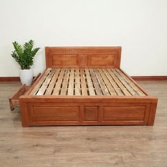 Giường Gỗ Sồi 1M8X2M Ngăn Kéo Màu Cánh Gián Giá Rẻ