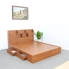 Giường Ngủ Hộp Gỗ Mdf Melamine Màu Xoan Đào Có Hộc Kéo + Kệ Trang Trí Giường Ngủ Hộp Gỗ Mdf Melamine Màu Xoan Đào Có Hộc Kéo + Kệ Trang Trí