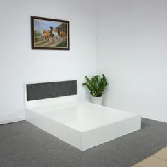 Giường Màu Trắng Gỗ MDF Melamine Có Đầu Nệm Đen Đẹp Giá Rẻ Giường Màu Trắng Gỗ MDF Melamine Có Đầu Nệm Đen Đẹp Giá Rẻ