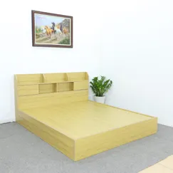 Giường Gỗ Mdf Melamine Màu Vàng Có Kệ Trang Trí Đẹp Giá Rẻ Giường Gỗ Mdf Melamine Màu Vàng Có Kệ Trang Trí Đẹp Giá Rẻ