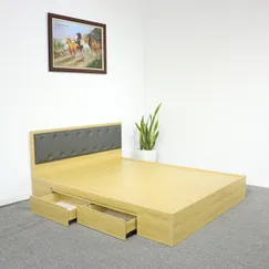 Giường Ngủ Gỗ MDF Melamine Màu Vàng Có Ngăn Kéo + Đầu Nệm Đen Đẹp Giường Ngủ Gỗ MDF Melamine Màu Vàng Có Ngăn Kéo + Đầu Nệm Đen Đẹp
