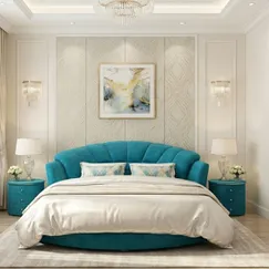 Giường Tròn Bọc Vải Nhung Màu Xanh Ngọc Đẹp Phong Cách Sang Trọng 