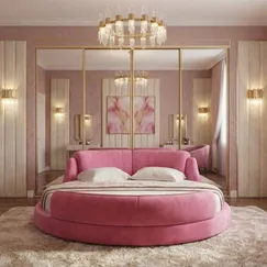 Giường Tròn Cao Cấp Bọc Vải Nhung Màu Hồng Cá Tính Giá Ưu Đãi