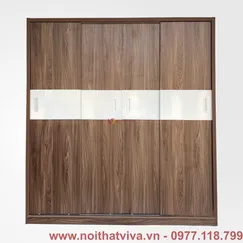 Tủ Quần Áo Gỗ MDF Cửa Lùa 2m Màu Óc Chó Sọc Trắng Phủ Melamine Tủ Quần Áo Gỗ MDF Cửa Lùa 2m Màu Óc Chó Sọc Trắng Phủ Melamine