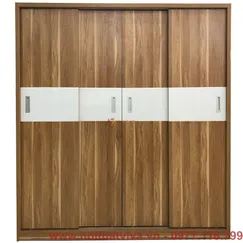 Tủ Áo Cánh Lùa 2m Gỗ MDF Melamine Màu Óc Chó Sọc Trắng