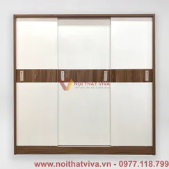Tủ Gỗ MDF Cửa Lùa 2m Cánh Trắng Sọc Óc Chó Phủ Melamine Tủ Gỗ MDF Cửa Lùa 2m Cánh Trắng Sọc Óc Chó Phủ Melamine