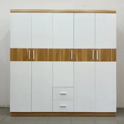 Tủ Quần Áo 2Mx2M Gỗ MDF Melamine Màu Vân Sọc Vàng Cánh Trắng Tủ Quần Áo 2Mx2M Gỗ MDF Melamine Màu Vân Sọc Vàng Cánh Trắng