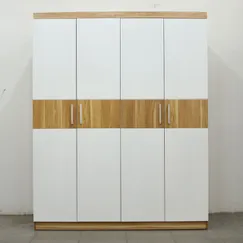 Tủ Quần Áo 1m6 Cửa Mở Màu Vân Sọc Vàng + 4 Cánh Trắng Gỗ MDF Melamine  Tủ Quần Áo 1m6 Cửa Mở Màu Vân Sọc Vàng + 4 Cánh Trắng Gỗ MDF Melamine