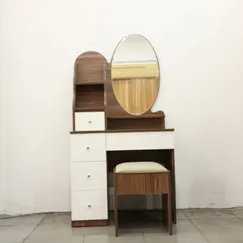 Mẫu Bàn Trang Điểm Gỗ Công Nghiệp Kính OVal Màu Óc Chó Mẫu Bàn Trang Điểm Gỗ Công Nghiệp Kính OVal Màu Óc Chó
