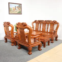 Bộ Bàn Ghế Salon Gỗ Hương Đá Tay 12 Chân Rồng Chạm Đào 6 Món Bộ Bàn Ghế Salon Gỗ Hương Đá Tay 12 Chân Rồng Chạm Đào 6 Món