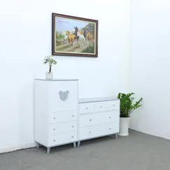 Tủ Gỗ Công Nghiệp Cho Bé Chân Cao 2 Buồng Màu Trắng Phối Tím Đẹp Hiện Đại