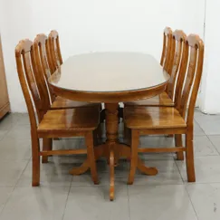 Bộ Bàn Ăn Oval Gỗ Sồi 6 Ghế Màu Cánh Gián