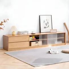 Kệ Tủ Tivi Đẹp Gỗ Tự Nhiên 2 Cánh Kính Hệ Cửa Lùa Đẹp Hiện Đại