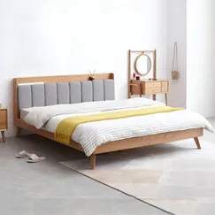Mẫu Giường Gỗ Tự Nhiên Đẹp Kiểu Chân Cao Đầu Bọc Nỉ Hiện Đại Mẫu Giường Gỗ Tự Nhiên Đẹp Kiểu Chân Cao Đầu Bọc Nỉ Hiện Đại