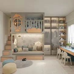 Mẫu Giường Tầng Đẹp Giá Rẻ Kết Hợp Tủ Áo Cánh Kính Hiện Đại 