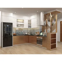 Mẫu Nhà Bếp Đẹp Thiết Kế Kiểu Chữ L Kết Hợp Vách Ngăn Hiện Đại Gỗ MDF Mẫu Nhà Bếp Đẹp Thiết Kế Kiểu Chữ L Kết Hợp Vách Ngăn Hiện Đại Gỗ MDF