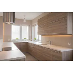 Mẫu Tủ Bếp Đẹp Hình Chữ U Gỗ MDF Phủ Melamine Màu Xám Vân Gỗ Giá Rẻ Mẫu Tủ Bếp Đẹp Hình Chữ U Gỗ MDF Phủ Melamine Màu Xám Vân Gỗ Giá Rẻ