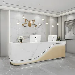 Quầy Lễ Tân Khách Sạn Đẹp Chất Liệu MDF Thiết Kế Bo Góc Chữ L Hiện Đại Quầy Lễ Tân Khách Sạn Đẹp Chất Liệu MDF Thiết Kế Bo Góc Chữ L Hiện Đại