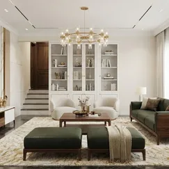 Sofa Chữ L Gỗ Óc Chó  Kết Cấu Chắc Chắn Phối Nệm Xanh Rêu Đẹp