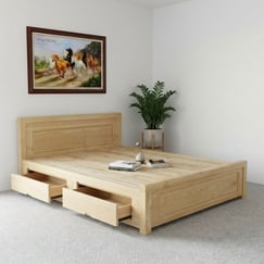 Giường Gỗ Sồi 1M6X2M Phản Ngăn Kéo Màu Tự Nhiên Giá Rẻ