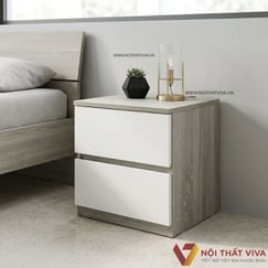 Tủ Để Đầu Giường Gỗ MDF Melamine Màu Xám Vân Gỗ Hộc Kéo Trắng Đẹp Giá Rẻ