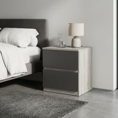 Kệ Tủ Đầu Giường Gỗ MDF Melamine Màu Xám Vân Gỗ Hộc Kéo Đen Mờ Đẹp Giá Rẻ