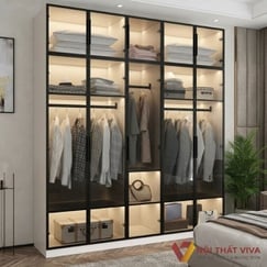 Tủ Kính Để Quần Áo Cửa Mở Gỗ Công Nghiệp Sang Trọng Hiện Đại